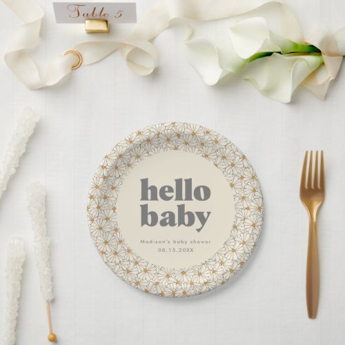Hello Baby Retro Boho Daisy Custom Paper Plates