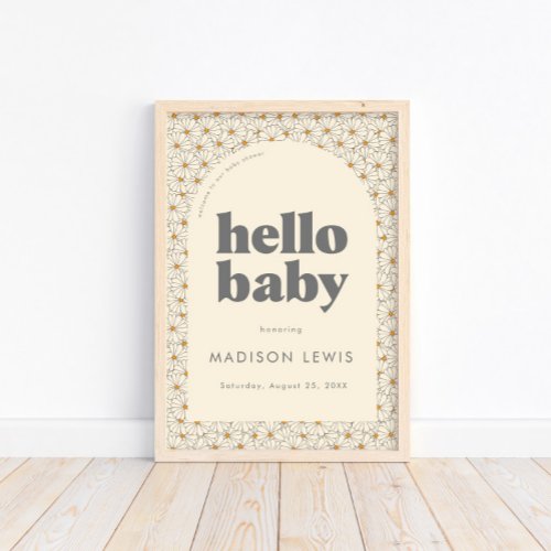 Hello Baby Retro Boho Daisy Welcome Poster