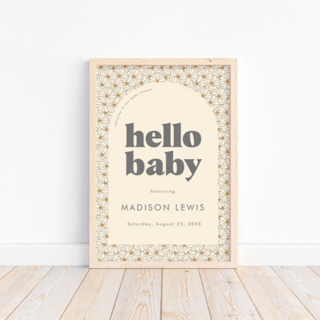 Hello Baby Retro Boho Daisy Welcome Poster (Available for print & instant digital download!)
