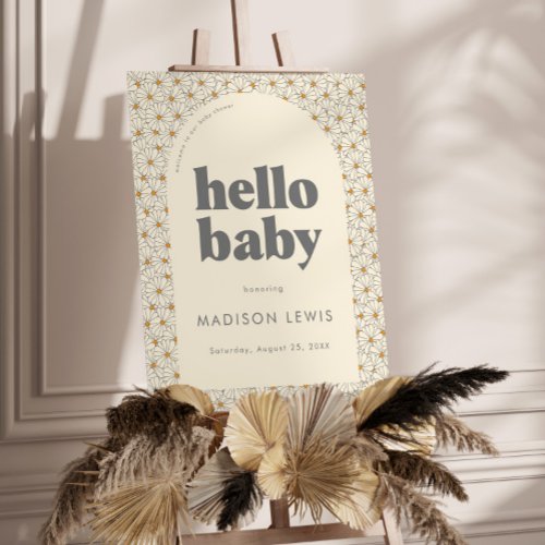 Hello Baby Retro Boho Daisy Welcome Sign