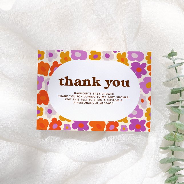 Hello Baby Retro Daisy Baby Shower Thank You Card (Creator Uploaded)