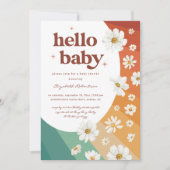 Hello Baby | Retro Daisy Rainbow Baby Shower Invitation (Front)