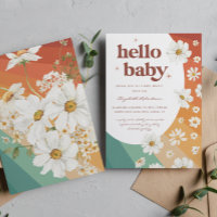 Hello Baby | Retro Daisy Rainbow Baby Shower