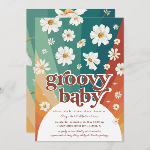 Hello Baby  Retro Daisy Rainbow Baby Shower  Invitation