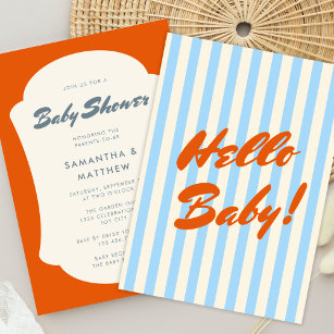 Hello Baby Retro Orange Abstract Frame Baby Shower Invitation