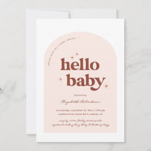 Hello Baby Retro Pink & Terracotta Baby Shower Invitation