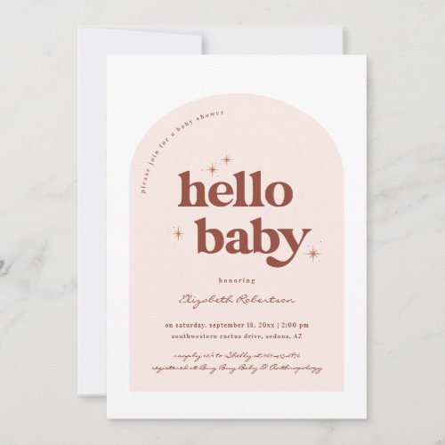 Hello Baby  Retro Pink  Terracotta Baby Shower Invitation