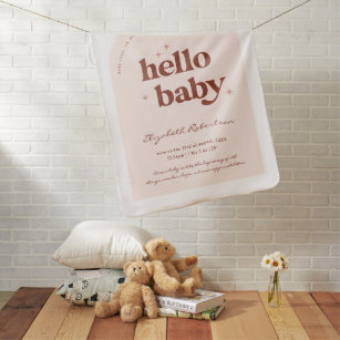 Hello Baby   Retro Pink & Terracotta Birth Stats  Baby Blanket