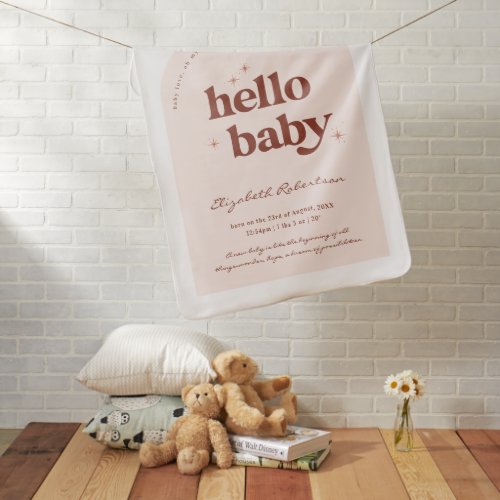 Hello Baby  Retro Pink  Terracotta Birth Stats  Baby Blanket
