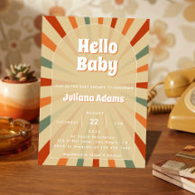 Hello Baby Retro Sage Green Red Orange Baby Shower