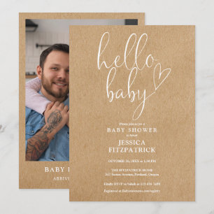 Hello Baby Rustic Kraft Photo Baby Shower Invitation