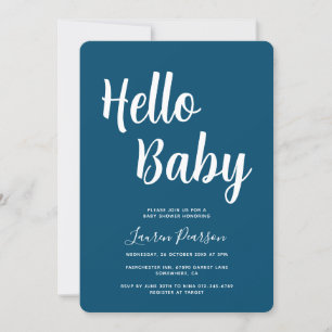 Hello Baby Rustic Ocean Blue Baby Shower Invitation