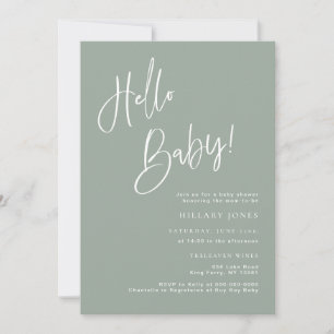 Hello Baby Sage Blue/Green Baby Shower Invitation