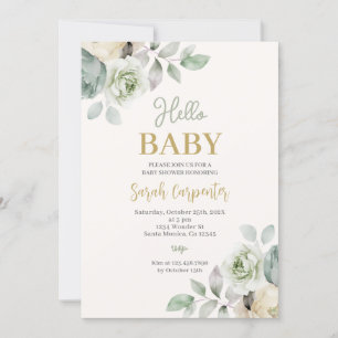 Hello Baby Sage Green Baby Shower Invitation