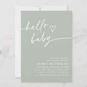 Hello Baby Sage Green Baby Shower Invitation