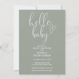 Hello Baby Sage Green Gender Neutral Baby Shower Invitation