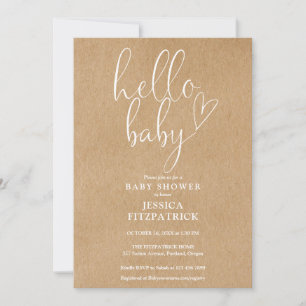 Hello Baby Script Boho Kraft Baby Shower Invitation