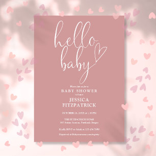 Hello Baby Script Dusty Rose Pink Girl Baby Shower Invitation