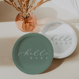 Hello Baby Script Minimalist Baby Shower Paper Plates