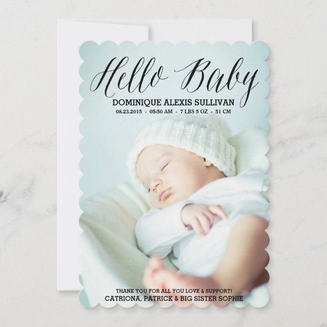 Hello Baby Script Photo Birth Announcement (Front)