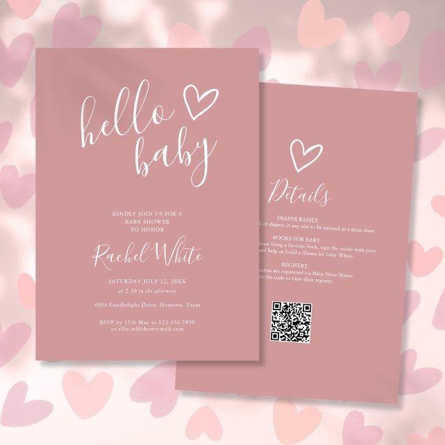 Hello Baby Shower All In One Dusty Rose Pink Invitation (Hello Baby Shower All In One Dusty Rose Pink Invitation)