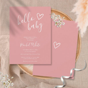 Hello Baby Shower Dusty Rose Pink Baby Girl Invitation