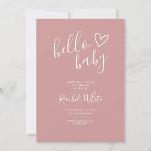 Hello Baby Shower Dusty Rose QR Code Baby Girl Invitation