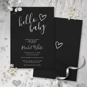 Hello Baby Shower Gender Neutral Black And White Invitation