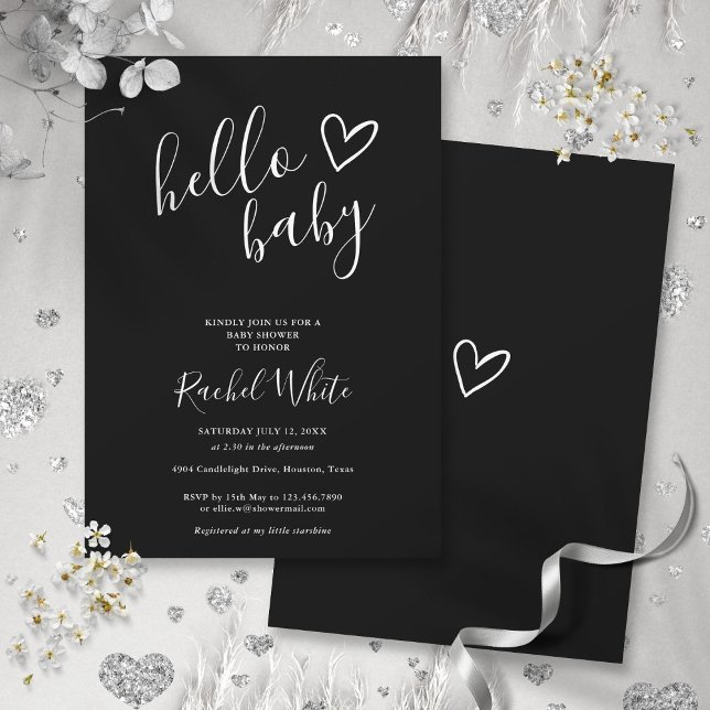 Hello Baby Shower Gender Neutral Black And White Invitation (Hello Baby Shower Gender Neutral Black And White Invitation)
