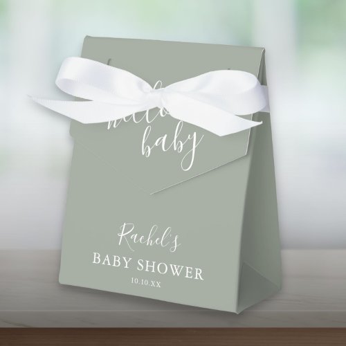 Hello Baby Shower Gender Neutral Boho Sage Green Favor Boxes