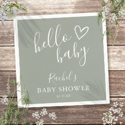 Hello Baby Shower Gender Neutral Boho Sage Green Napkins