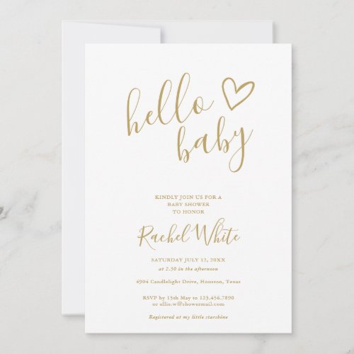 Hello Baby Shower Gender Neutral Gold Invitation