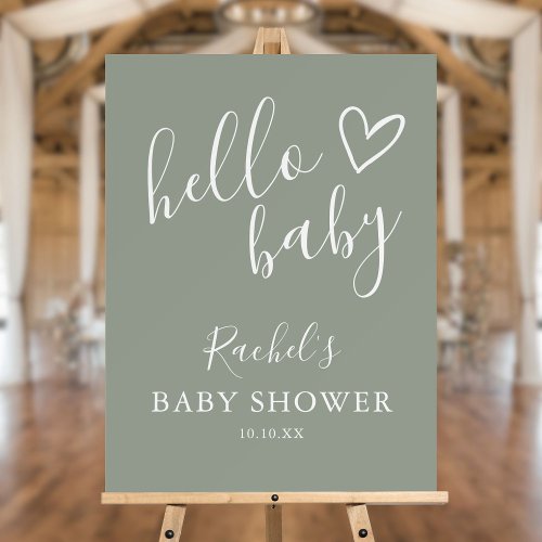 Hello Baby Shower Gender Neutral Sage Green Sign