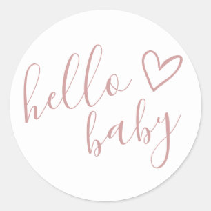 Hello Baby Shower Girl Dusty Rose Cute Heart Classic Round Sticker