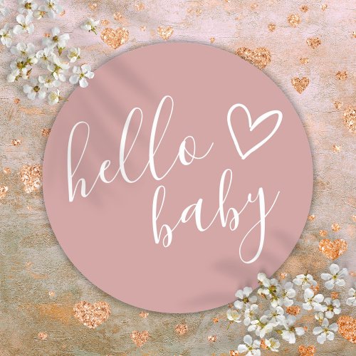 Hello Baby Shower Girl Dusty Rose Cute Heart Classic Round Sticker