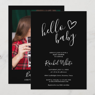 Hello Baby Shower Neutral Black And White Photo Invitation