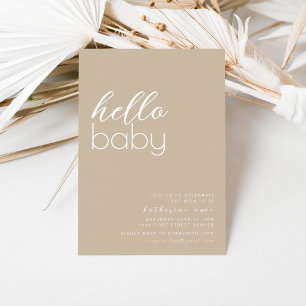 Hello Baby Shower Party Invitation Template Beige