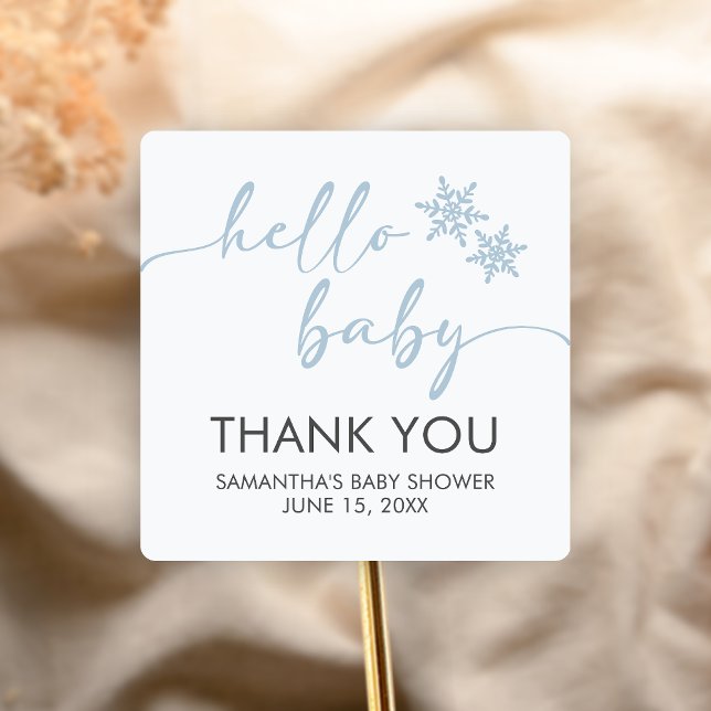 Hello Baby Shower Square Sticker (Winter Baby Shower Sticker)