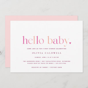 Hello Baby Simple Heart Pink Girl Baby Shower Invitation
