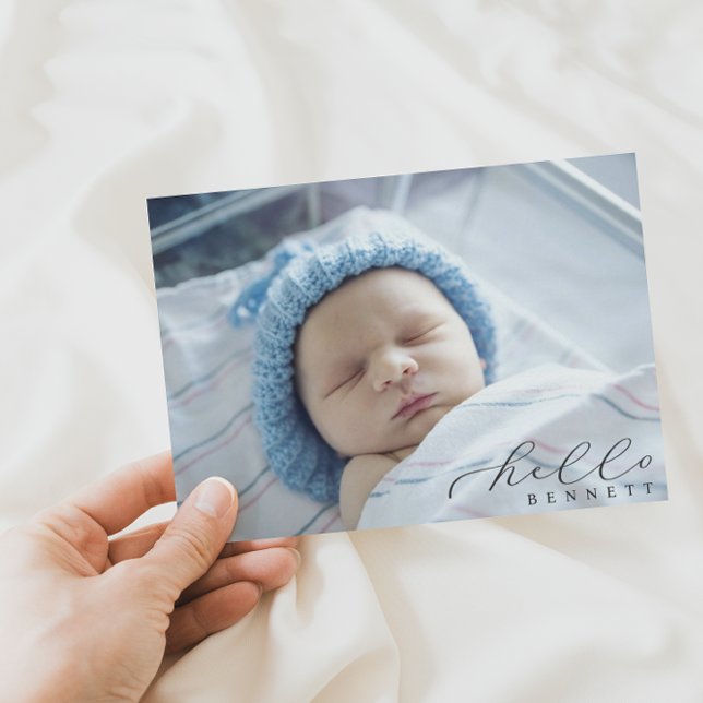 Hello Baby Simple Script Photo Birth Announcement (Creator Uploaded)