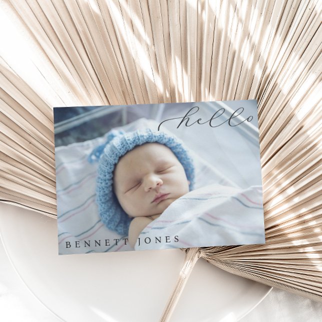 Hello Baby Simple Script Photo Birth Announcement (Creator Uploaded)