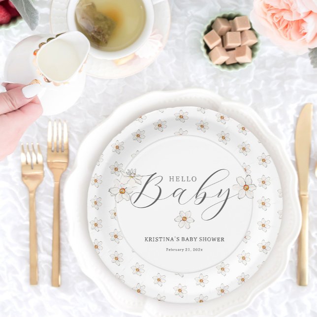 Hello Baby Spring Daffodil Baby Shower Paper Plates (Creator Uploaded)