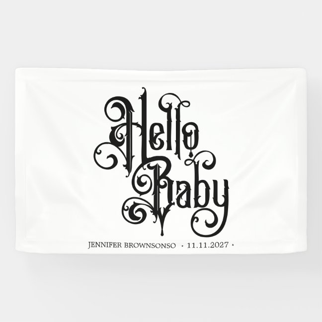 Hello Baby Stylish Gothic Ornament Banner