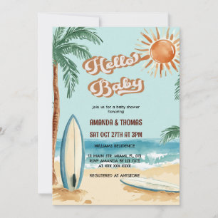 Hello Baby Surfboard Baby Shower Invitation