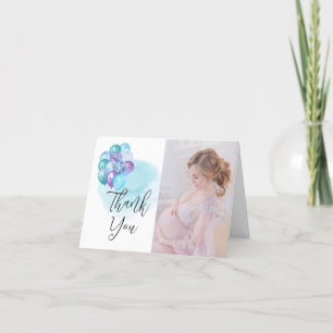 Hello Baby Teal Purple Balloons Baby Shower Letterpress Thank You Card