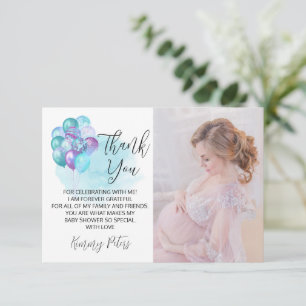 Hello Baby Teal Purple Balloons Baby Shower Thank You Card
