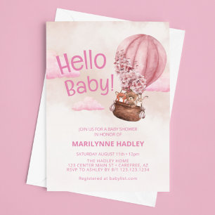 Hello Baby Teddy Bear Pink Shower Invitation