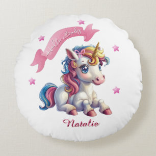 Hello Baby Unicorn Round Pillow