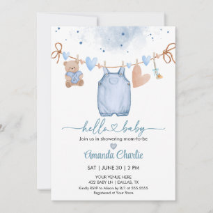 Hello Baby valentine's day Blue baby shower Invitation