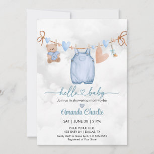 Hello Baby valentine's day Blue Boy baby shower Invitation